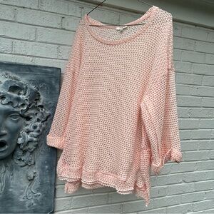 Umgee Oversized loose mesh pink sweater medium